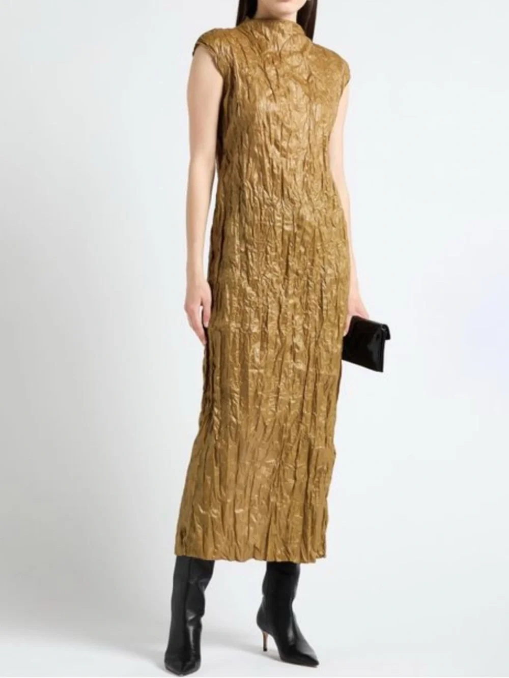 Acne Metallic Gold Crinkle Maxi Dress - Picture 2 of 9